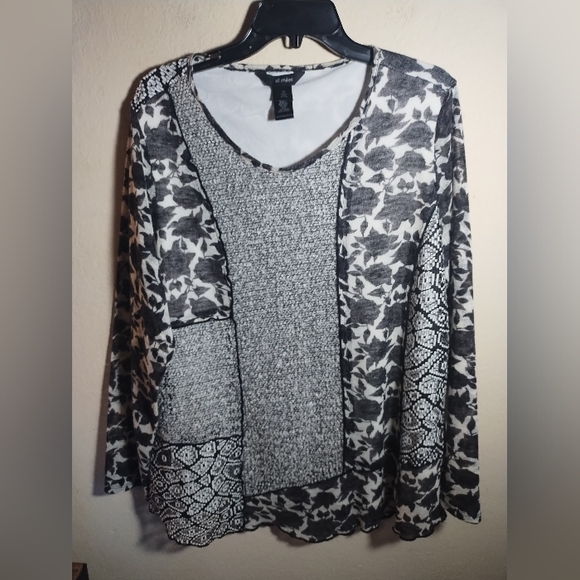 Ali Miles Top Wool Blend Patchwork Floral Mesh Boho Artsy - Picture 16 of 16